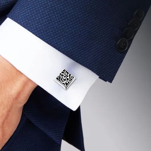 Black Square Calligraphy Cufflinks